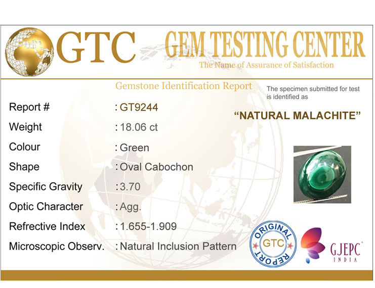18.06 ct Natural Certified Malachite stone